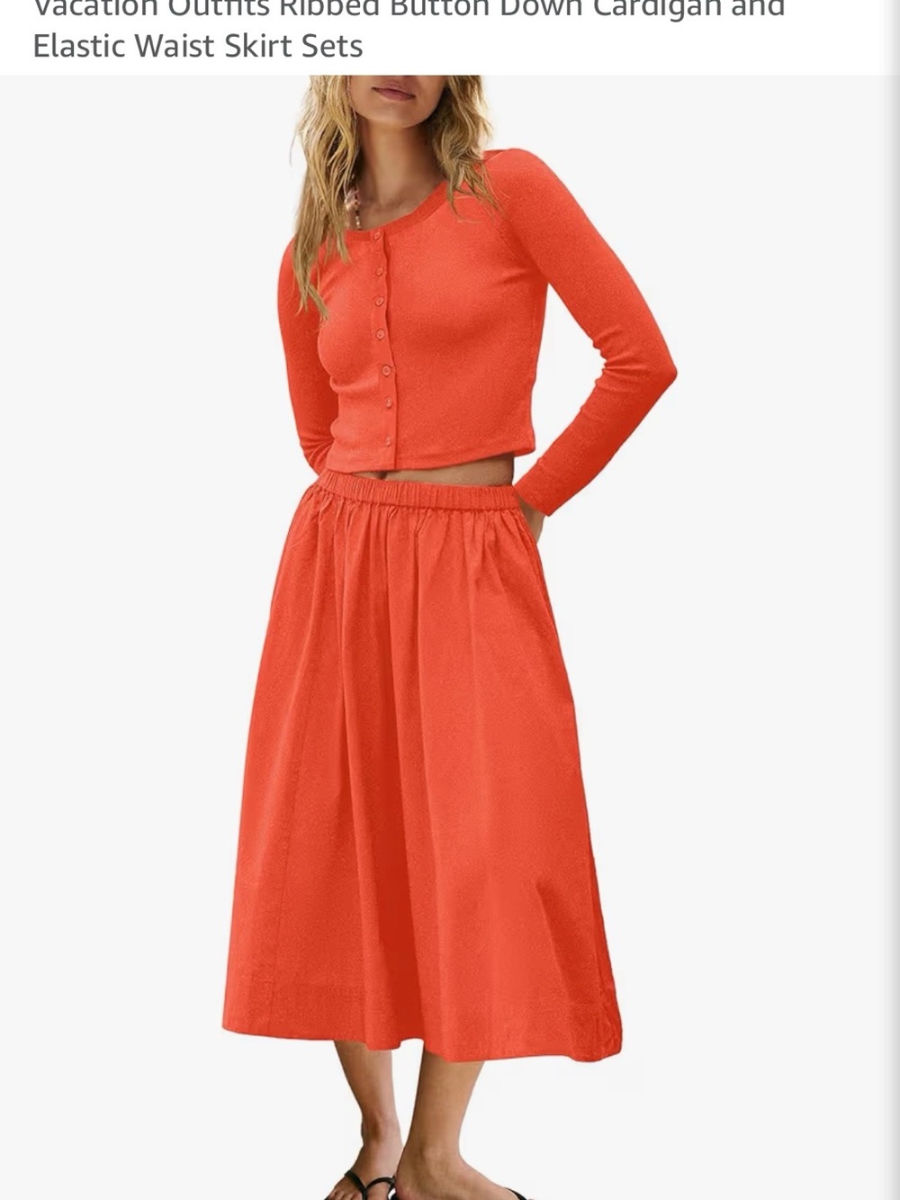 Elastic Waist Midi Skirt in Coral Red